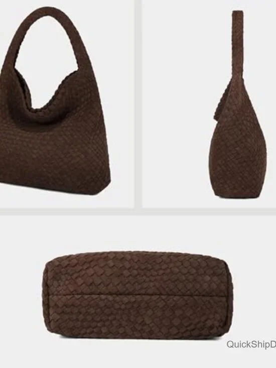 Faux Suede Hobo Handbag with Top Handle and Shoulder Strap - Picture 6 of 7